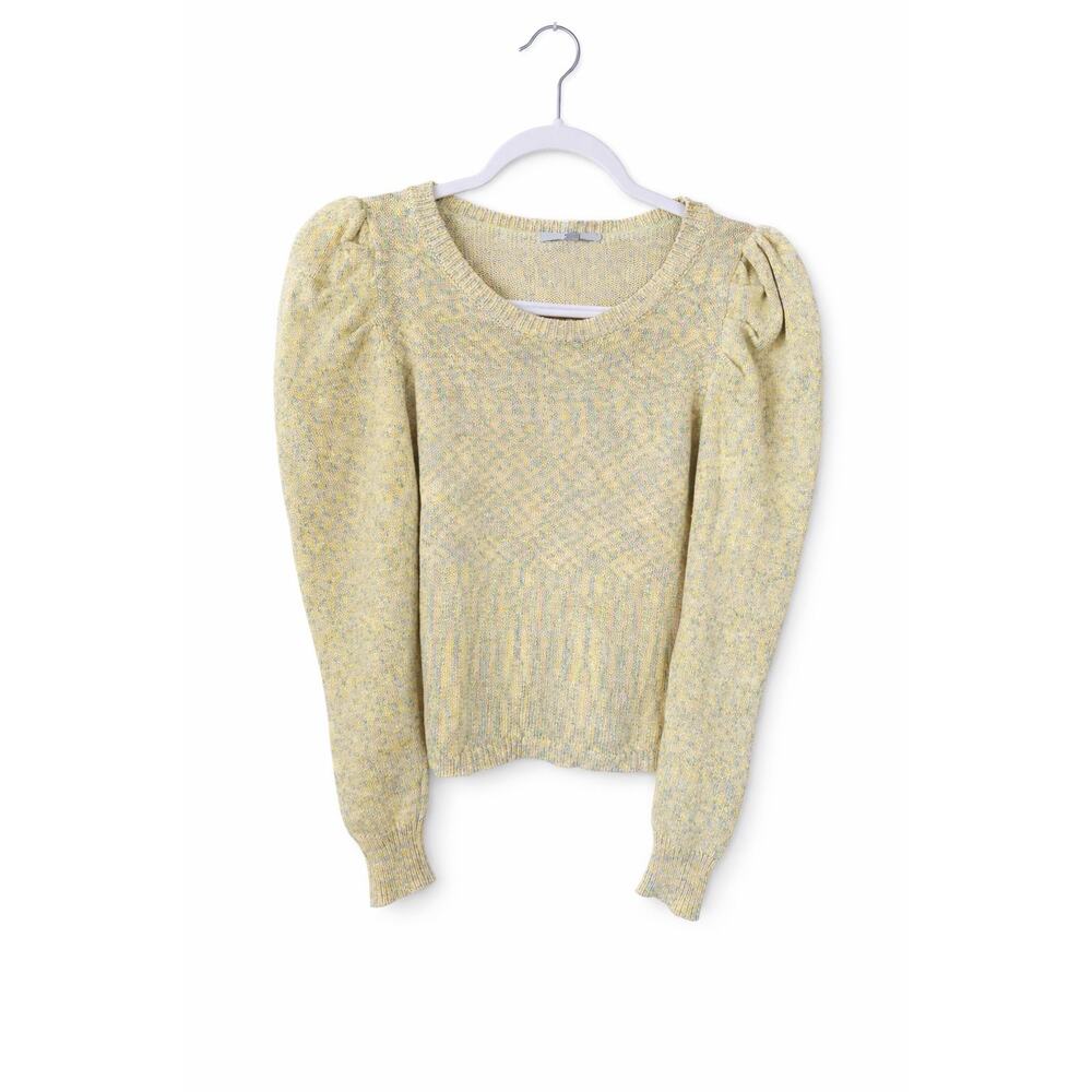 FATE Sweater M Butter Yellow Puff Sleeve Marled Crewneck Easter Spring Knit